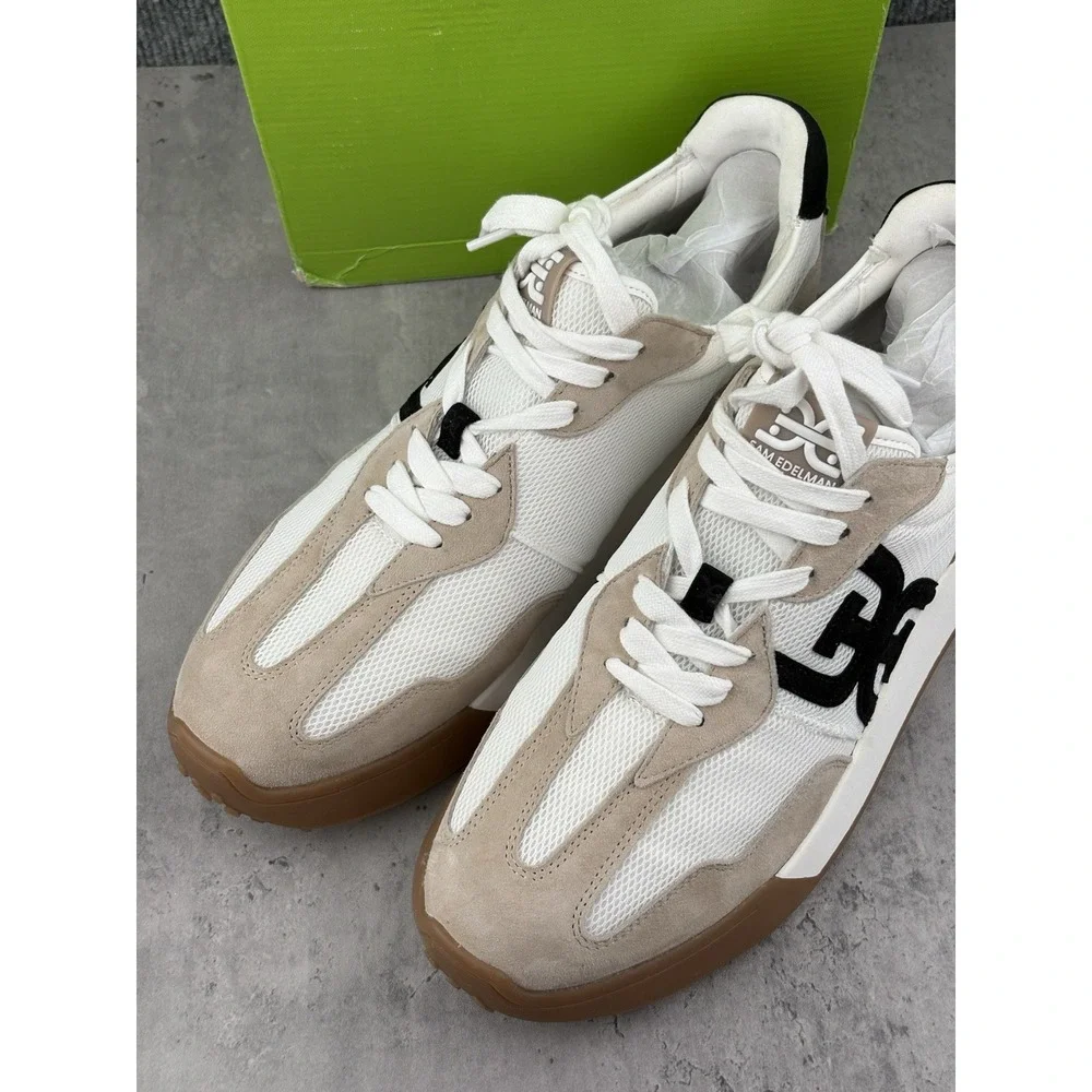 Sam Edelman Langley Sneakers White Tan Black Suede Mesh Womens 12 M NIB